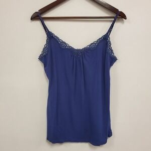 Express Womens Y2K Lace Trim Cami Size L Blue Preppy‎ Layers Stretch Everyday